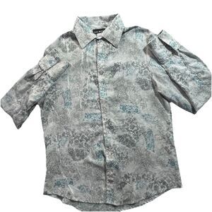 Vintage Pistol & Pete Shirt Men’s Large Button Up Floral Disco Blue Long Sleeve